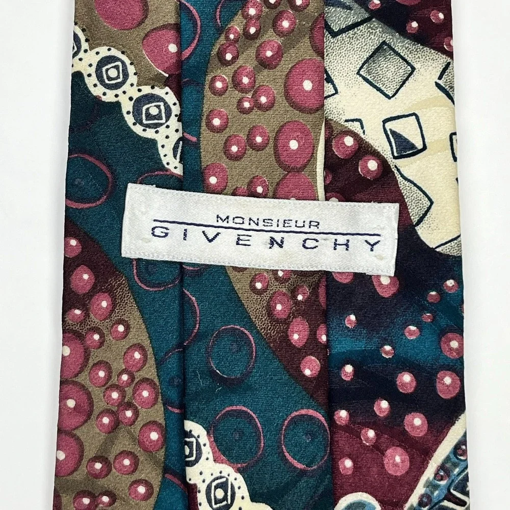 Monsieur Givenchy Silk Men's Necktie Abstract Geometric Artsy Mixed Shapes *Flaw